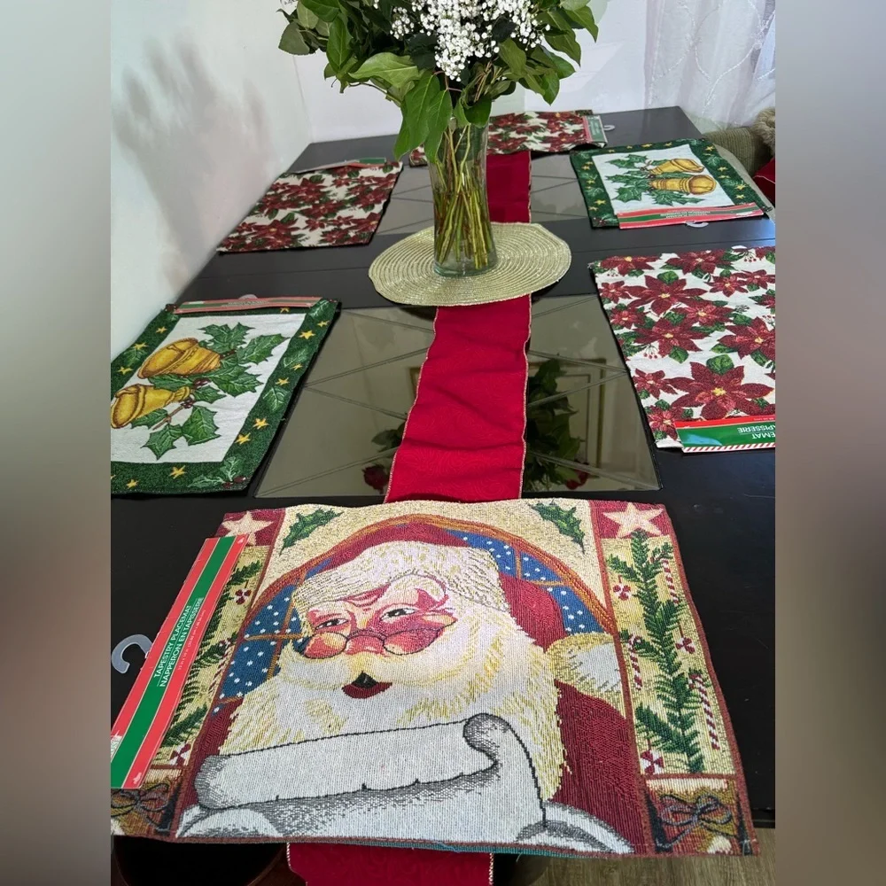 (NWT) Vintage BRAND NEW Set of 7 Glitter Christmas placemats - Picture 4 of 9